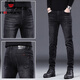 AEMAPE American Apple's new autumn and winter plus velvet jeans for men's slim feet thickened warm and cotton casual long trousers 1048 black- plus velvet XXS 33