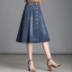 Oasi Mai denim skirt for women spring a-line pleated skirt mid-length one-step high-waisted single-breasted high-waisted summer skirt for women WWZ10250 blue L