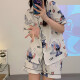 史迪仔三件套睡衣女短袖短裤长裤棉夏季2025年新款学生可爱卡通 14126#黄色拉布布 三件套 M  80-100斤