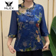 MLEX恋影服装9903国风中式盘扣气质小衫复古印花七分袖妈妈衬衫上衣女 绿色 4XL 135-150斤