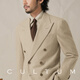 CULTUM high weight wool autumn Italian Naples double-breasted suit suit men's casual business high-end suit beige two-piece suit XS (50A)