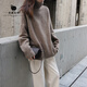 
Daiya Moss' new heavyweight European and American turtleneck cardigan for women's thick sweater loose pullover lazy style knitted base shirt burgundy L