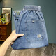 2025 spring and summer thin elastic waistless jeans men's lace-up simple loose large size casual elastic harem pants light blue 675 thin model 36 (recommended 165-185Jin [Jin equals 0.5 kg])