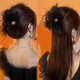 Pretty three-year-old high-end feather clip women 2025 new autumn and winter back hair hair clip shark clip clip headdress golden rhinestone [feather clip]
