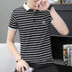 
NanYUQIU summer men's short-sleeved T-shirt striped Korean style trendy half-sleeved slim collared top clothes men's lapel 6636 brick red strips 2XL 135-150Jin [Jin equals 0.5 kg]
