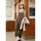 Zihan (ZIHAN) Zihan retro striped sweater + small overalls two-piece suit for women, spring, moss green XL