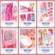 Spielzeugmädchen spielen Haus Prinzessin Doll Haus 7 Mädchen 2-3-4-6 Jahre alte Mädchen 8 Kinder 9 Geburtstagsgeschenke 10 rosa Handtasche + LED-Streicher + Puppen