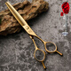 Xuanniao pet scissors professional beautician shop with fluffy tooth scissors fish bone dog and cat grooming styling trimming shears 6.5 inches straight fluffy gold