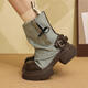 Fan Xiaoru Jeans Beinstiefel 2024 neue kurze Stiefel Dicke Sohle Martin Stiefel Retro Britische Stapelstiefel Hochdarmte Western Denim Stiefel Blau 37