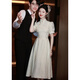 
Messbeth white cheongsam engagement dress can be worn normally with collar registration dress for women's banquet evening dress. Small white M suggests 96-105Jin [Jin equals 0.5 kg]