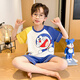 儿童睡衣男孩夏季纯棉男童短袖中大童小孩蜡笔小新薄款家居服套装 DZ6630插色叮当 小童10码身高105-115cm38斤内