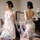 Extra large size 200Jin Jin is equal to 0.5kg Mesh lace sexy beautiful back pajamas for women fat girls summer loose pick M 80-100Jin Jin is equal to 0.5kg 725 white includes nightgown + thong
