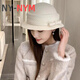 NY-NYM autumn and winter mesh small bow wool hat women's retro Hepburn style woolen hat temperament elegant small brim basin hat milky white adjustable (54-58cm)