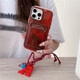 AOI también se aplica a la caja de teléfonos móviles Apple 16Promax Nueva bolsa de tarjeta con cordón con Lanyard iPhone 15 Women's 14 Red 13 [Bag Card Wine Red Love] + Bracelet iPhone 15