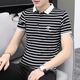 
NanYUQIU summer men's short-sleeved T-shirt striped Korean style trendy half-sleeved slim collared top clothes men's lapel 6636 brick red strips 2XL 135-150Jin [Jin equals 0.5 kg]