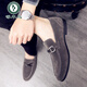 Specht 2025 Neue Frühling Einbeinige faule Bohnenschuhe Herren britische Spitze Zeh Casual Lederschuhe Matte Leder trendy Schuhe M866 Schwarz [hinzugefügte Fleece-Stil] 40