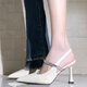 Muni Temperament Sandalen mit Rock weiße High Heels für Frauen 2025 Frauenschuhe Sommer Französischer Strassspitzer Zeh Dünne Absatzschuhe von Weiß 8 cm [Größe 37]