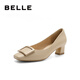 Belle square button high heel shoes for women's shopping mall same style single shoes B1344CQ3 sheepskin-apricot color 37 (235mm)