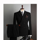 Walker Shop Groom's Suit Men's Striped Double-Breasted Suit British Retro Business Casual Formal Wedding Dress Suit Black Three-piece Suit XL