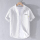 ROMON 2025 men's short-sleeved shirt Japanese embroidered loose striped top summer thin casual versatile cotton shirt 9721 white M 100Jin Jin is equal to about 0.5 kg