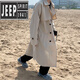 JEEP SPIRIT Balma Ken Trench Coat Men's Mid-Length Autumn Light-Mature Style Godfather Jacket Waisted Kensington German Civilian Coat Black M