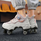 ZiJIAN (ZIJIAN) rampage shoes for girls four-wheel invisible automatic shrinkable skates for teenagers and students deformation shoes for boys pulley shoes 9922 pink [brake version] size 33