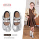 ABCdoukids Girls' Small Leather Shoes 2024 Autumn and Winter New Children's Baby Retro Velcro Soft Sole Princess Shoes Silver Size 33 Inner Length 20.3cm