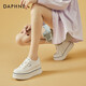 达芙妮（DAPHNE）帆布鞋女休闲饼干鞋黑白格子厚底增高鞋子新款学生百搭春款 1048款米色 34 (220mm) 标准码
