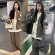 Ranqi's mother maternity suit autumn suit fashionable 2025 new cardigan top spring and autumn fashionable sweatshirt large size two-piece set gray three-piece set (top + T-shirt + pants) L