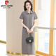皮尔卡丹（pierre cardin）2025新款Polo连衣裙纯棉女夏翻领长款过膝t恤宽松休闲运动短袖裙 绿色   9859款 M 100-110斤