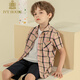 IVY HOUSE Ivy Children's Boys' Plaid Shirt Summer New Classic British College Style Casual Loose and Comfortable Shirt Khaki 130cm (130/60)