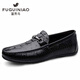 Fugui Bird Men's Shoes Summer Toe Cowhide Casual Casual Crocodile Patter