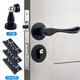 
Mekeje Black Door Lock Bedroom Universal Indoor Solid Wood Door Split Door Lock Modern Simple Magnetic Door Knob A Style F9901 Straight Handle Complete Set of Locks (Magnetic Lock Body) + Hinged Door Suction