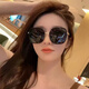 Gafas de sol versátiles de Kovochi para mujeres en protección solar 2025 Nueva cara de moda gafas de soldado gafas de sol marco de oro de alta gama Hoja gris negro [tela espejo de la caja espejo]