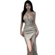 YiJINGXUAN nightclub sexy women's suspender dress light luxury niche high-end sequin dress irregular slit mid-length skirt main picture model one size 3
