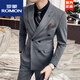 ROMON spring suit men's Korean style casual small suit men's double-breasted British style handsome trendy slim jacket medium gray double-breasted (suit + vest + pants XL (52)