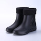 2024 Wasserdichte Schuhe Männer und Frauen Regenstiefel modische kurze Röhrchen verdickte warme Gummischuhe Arbeit nicht rutschfischer Fischerei Kücherin Regenstiefel Schwarz [Einzelschuhe] Standardgröße 38