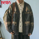 NASA XVVX official co-branded V-neck contrasting color knitted cardigan sweater for boys spring and autumn trendy loose casual straight jeans XH.A150-LK1098-70 black (pants) 2XL