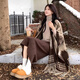 Yijian shawl scarf for women in autumn and winter travel versatile warm scarf retro ink painting pattern thickened tassel cape cape shawl [landscape painting - khaki] (about 100*150cm)
