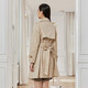 El mismo viento de doble pecho para la mujer de la manera media de longitud media de la mujer, chaqueta de moda simple y elegante para mujeres, amarillo claro naranja L l
