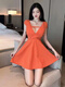 
Luzhan Chunxia Extra Large Size 300 Jin [Jin equals 0.5 kg] Fat mm nightclub style V-neck slim hot girl short-sleeved dress covering belly short skirt Black XL Recommended 120-150 Jin [Jin equals 0.5 kg]
