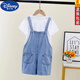 
Disney (DISNEY) Girls Denim Strap Skirt Set Summer 2024 New Style Medium-Grand Children's Fashionable Cartoon Short Sleeve Star Dailu Dress Overalls Set 140 size recommended height 130 cm