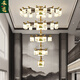 Heliang nuevas lámparas de sala de estar de lámparas chinas, toda la madera de cobre sólida, faros delanteros de construcción de dúplex de alta gama, comedor, estilo chino 9906 Qianlijiangshan-Copper+madera+hierro+jade-24 cabezas