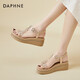 Daphne (DAPHNE) sandals for women's summer high heels summer new single shoes heels thick sole sponge cake student rhinestone fairy style elastic band gold 37 (235mm)
