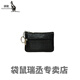 Kangaroo mini key bag leather coupon wallet top layer cowhide mini small wallet coin wallet card bag key bag super small soft medium black