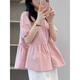
Geman maternity top summer loose belly cover short-sleeved shirt women's suit fashionable new doll shirt two-piece summer suit pink top + white shorts suit XXL