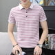
NanYUQIU summer men's short-sleeved T-shirt striped Korean style trendy half-sleeved slim collared top clothes men's lapel 6636 brick red strips 2XL 135-150Jin [Jin equals 0.5 kg]