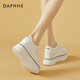 达芙妮（DAPHNE）帆布鞋女休闲饼干鞋黑白格子厚底增高鞋子新款学生百搭春款 1048款米色 34 (220mm) 标准码