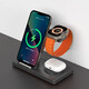 MOYi wireless charger three-in-one fast charging, suitable for Samsung S25 mobile phone, Apple iPhone headset, iWatch Ultra watch, desktop vertical charging base bracket, cool black, wireless fast charging, soft light night light