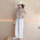 Baleinna girls suit summer suit 2025 new children's internet celebrity fashionable suspenders girls big children's pants little girls clothes summer style floral suspenders + white pants 150cm